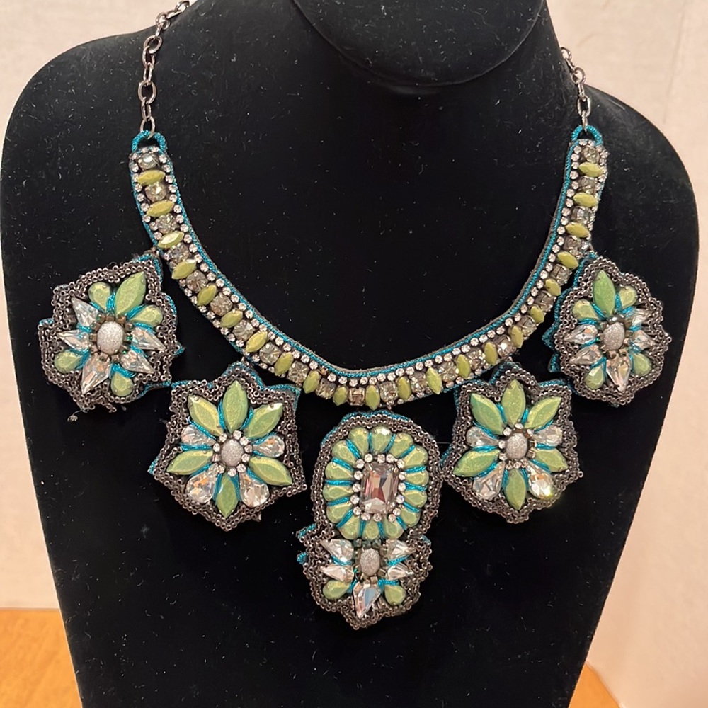 Lotus Tree vintage new collectible fabric beaded metal stones zz necklace